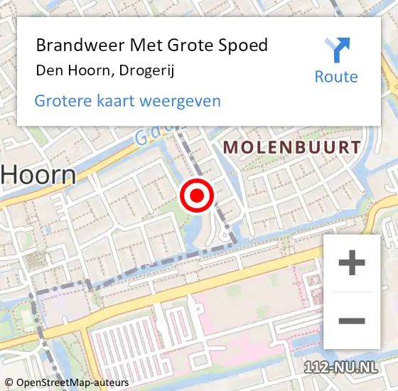 Locatie op kaart van de 112 melding: Brandweer Met Grote Spoed Naar Den Hoorn, Drogerij op 2 oktober 2023 17:24