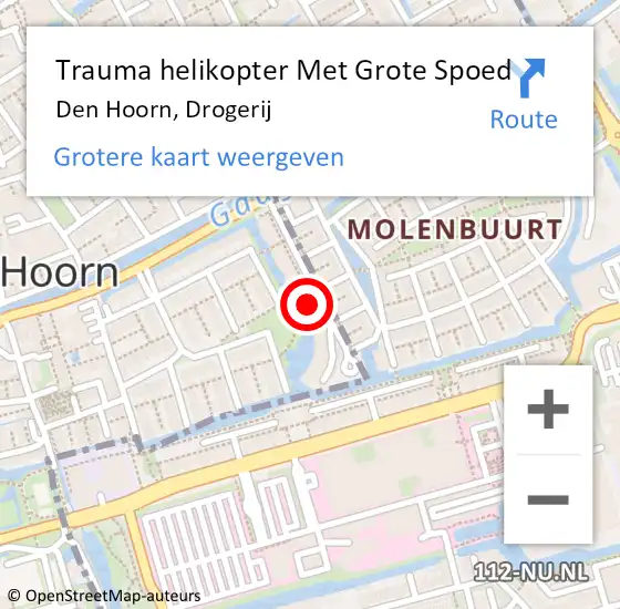 Locatie op kaart van de 112 melding: Trauma helikopter Met Grote Spoed Naar Den Hoorn, Drogerij op 2 oktober 2023 17:26