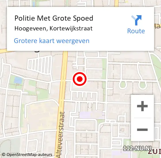 Locatie op kaart van de 112 melding: Politie Met Grote Spoed Naar Hoogeveen, Kortewijkstraat op 2 oktober 2023 17:32