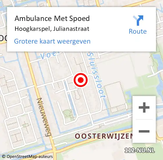 Locatie op kaart van de 112 melding: Ambulance Met Spoed Naar Hoogkarspel, Julianastraat op 2 oktober 2023 17:34