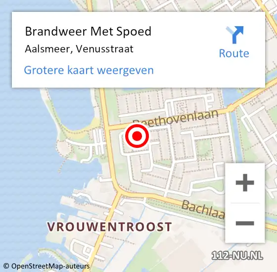 Locatie op kaart van de 112 melding: Brandweer Met Spoed Naar Aalsmeer, Venusstraat op 2 oktober 2023 17:40