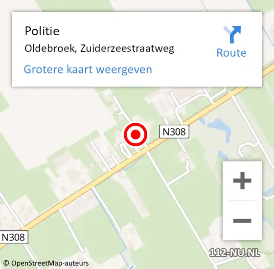 Locatie op kaart van de 112 melding: Politie Oldebroek, Zuiderzeestraatweg op 2 oktober 2023 17:41