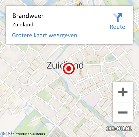 Locatie op kaart van de 112 melding: Brandweer Zuidland op 2 oktober 2023 18:00