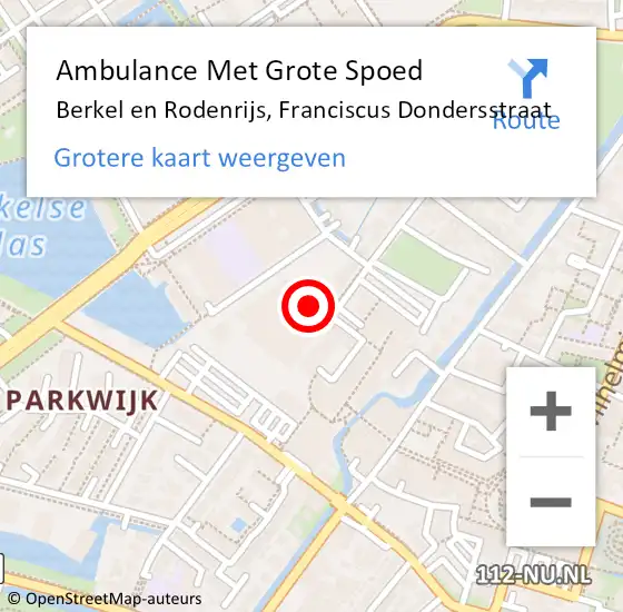 Locatie op kaart van de 112 melding: Ambulance Met Grote Spoed Naar Berkel en Rodenrijs, Franciscus Dondersstraat op 2 oktober 2023 18:02