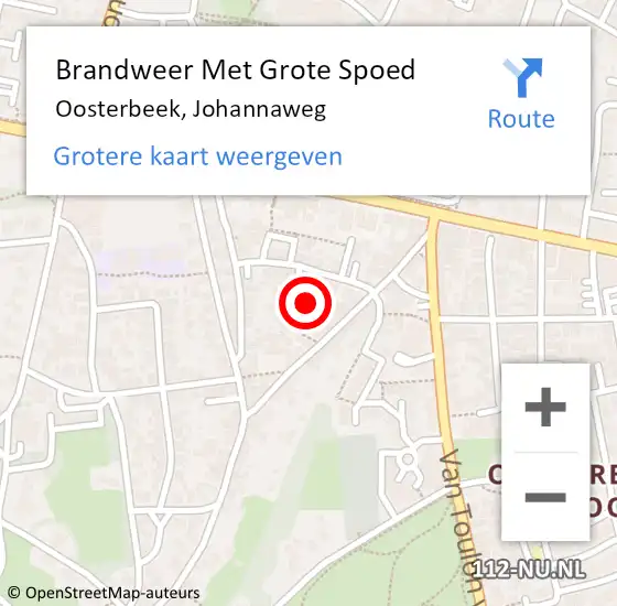 Locatie op kaart van de 112 melding: Brandweer Met Grote Spoed Naar Oosterbeek, Johannaweg op 2 oktober 2023 18:39