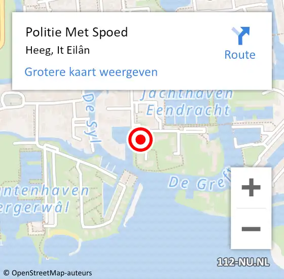 Locatie op kaart van de 112 melding: Politie Met Spoed Naar Heeg, It Eilân op 2 oktober 2023 18:40