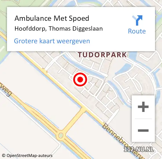 Locatie op kaart van de 112 melding: Ambulance Met Spoed Naar Hoofddorp, Thomas Diggeslaan op 2 oktober 2023 19:13