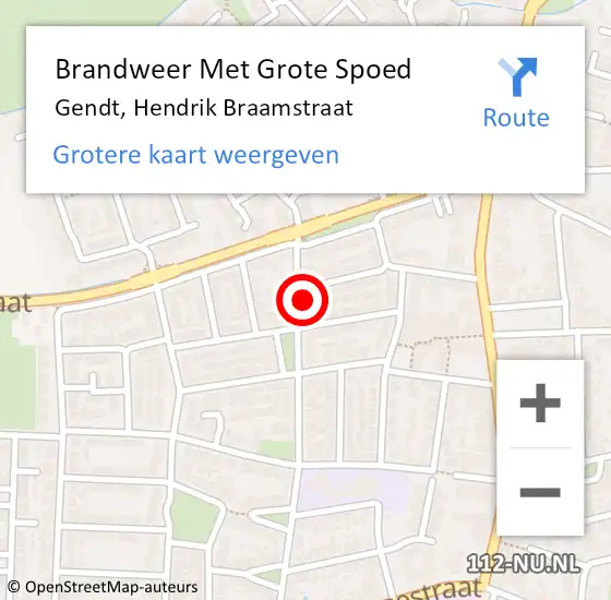 Locatie op kaart van de 112 melding: Brandweer Met Grote Spoed Naar Gendt, Hendrik Braamstraat op 2 oktober 2023 19:14