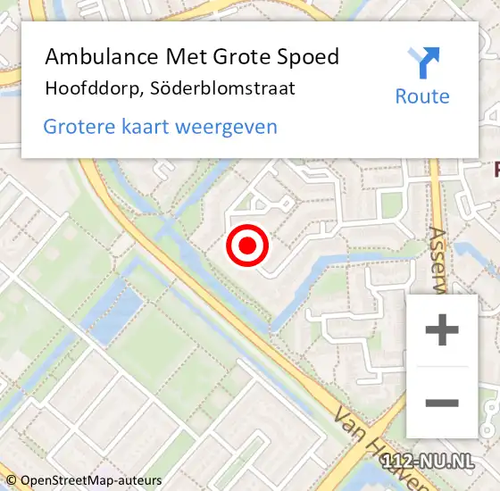 Locatie op kaart van de 112 melding: Ambulance Met Grote Spoed Naar Hoofddorp, Söderblomstraat op 2 oktober 2023 19:25