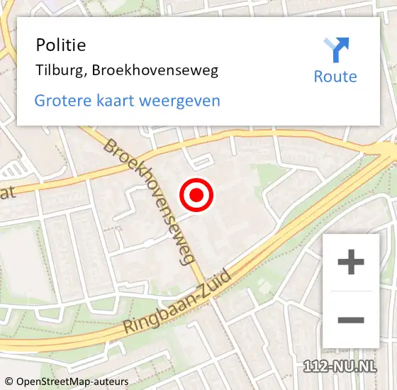 Locatie op kaart van de 112 melding: Politie Tilburg, Broekhovenseweg op 2 oktober 2023 19:36