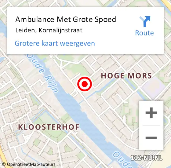 Locatie op kaart van de 112 melding: Ambulance Met Grote Spoed Naar Leiden, Kornalijnstraat op 2 oktober 2023 19:50