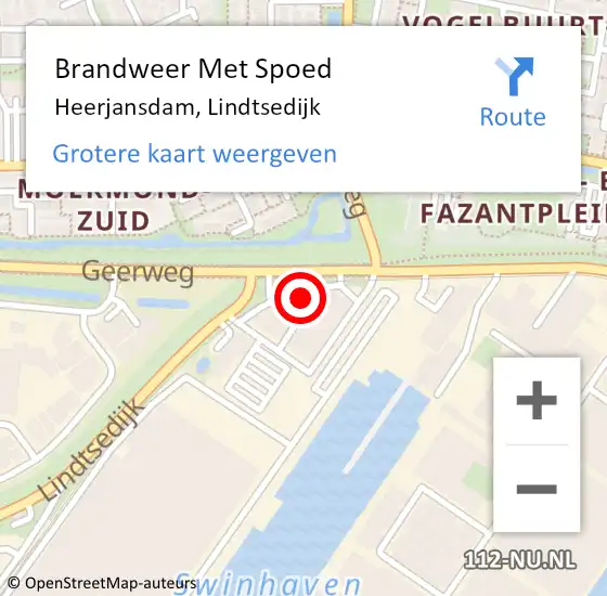 Locatie op kaart van de 112 melding: Brandweer Met Spoed Naar Heerjansdam, Lindtsedijk op 2 oktober 2023 19:58
