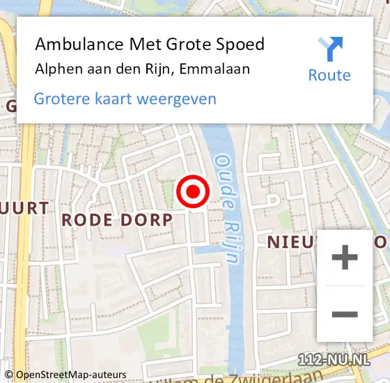 Locatie op kaart van de 112 melding: Ambulance Met Grote Spoed Naar Alphen aan den Rijn, Emmalaan op 2 oktober 2023 20:04