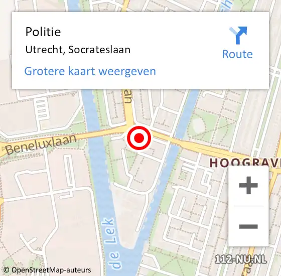 Locatie op kaart van de 112 melding: Politie Utrecht, Socrateslaan op 2 oktober 2023 20:20