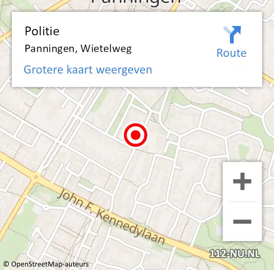 Locatie op kaart van de 112 melding: Politie Panningen, Wietelweg op 2 oktober 2023 20:24