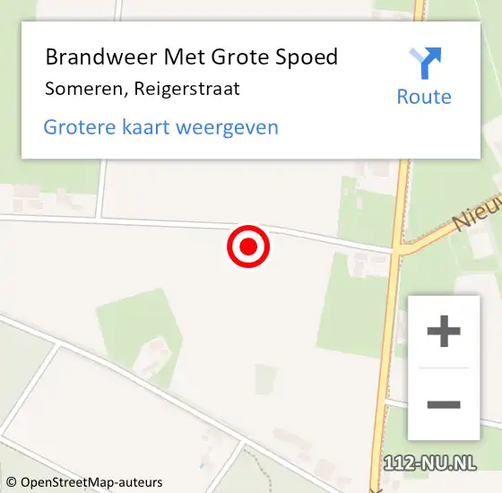 Locatie op kaart van de 112 melding: Brandweer Met Grote Spoed Naar Someren, Reigerstraat op 2 oktober 2023 20:28