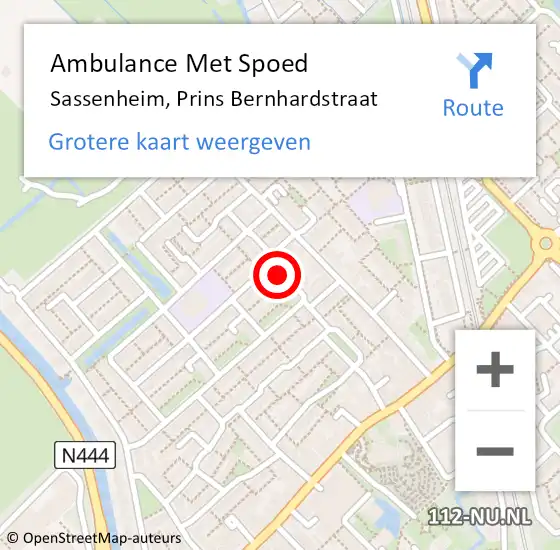 Locatie op kaart van de 112 melding: Ambulance Met Spoed Naar Sassenheim, Prins Bernhardstraat op 2 oktober 2023 21:36