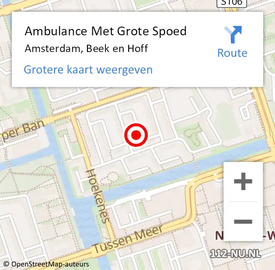 Locatie op kaart van de 112 melding: Ambulance Met Grote Spoed Naar Amsterdam, Beek en Hoff op 2 oktober 2023 22:01
