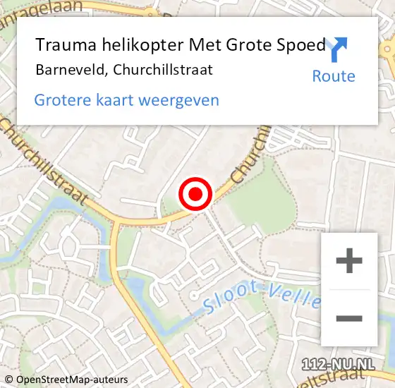 Locatie op kaart van de 112 melding: Trauma helikopter Met Grote Spoed Naar Barneveld, Churchillstraat op 2 oktober 2023 22:02