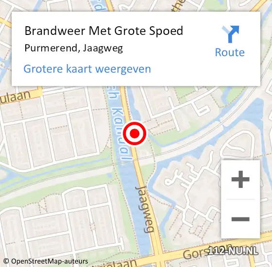 Locatie op kaart van de 112 melding: Brandweer Met Grote Spoed Naar Purmerend, Jaagweg op 2 oktober 2023 22:12