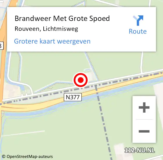 Locatie op kaart van de 112 melding: Brandweer Met Grote Spoed Naar Rouveen, Lichtmisweg op 2 oktober 2023 22:16