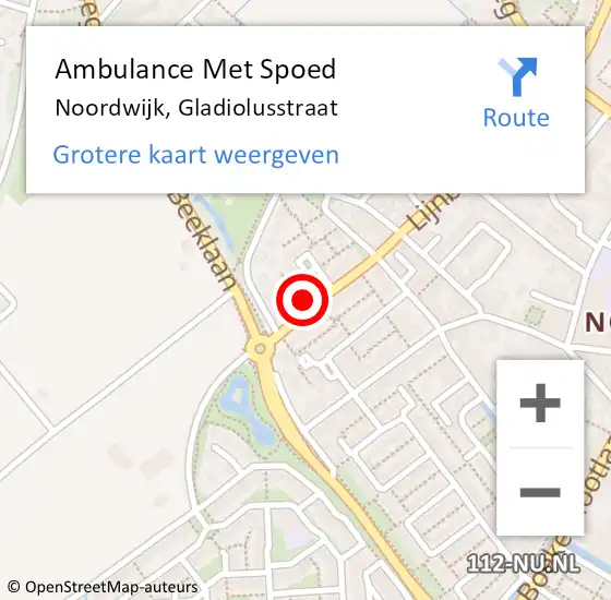 Locatie op kaart van de 112 melding: Ambulance Met Spoed Naar Noordwijk, Gladiolusstraat op 2 oktober 2023 22:23