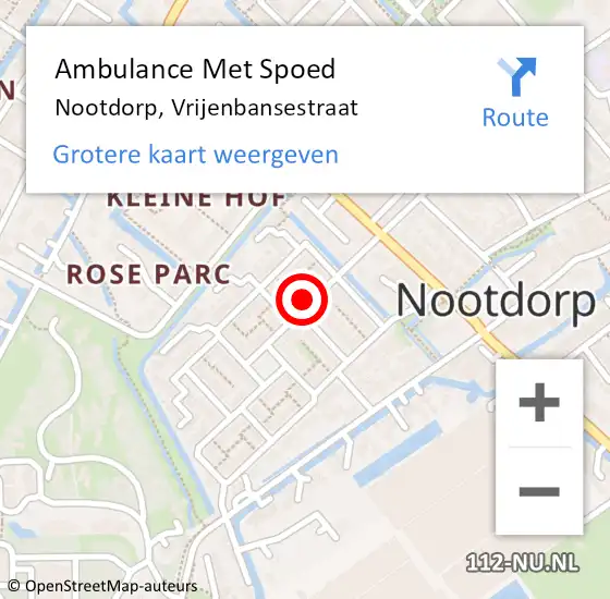 Locatie op kaart van de 112 melding: Ambulance Met Spoed Naar Nootdorp, Vrijenbansestraat op 2 oktober 2023 22:57