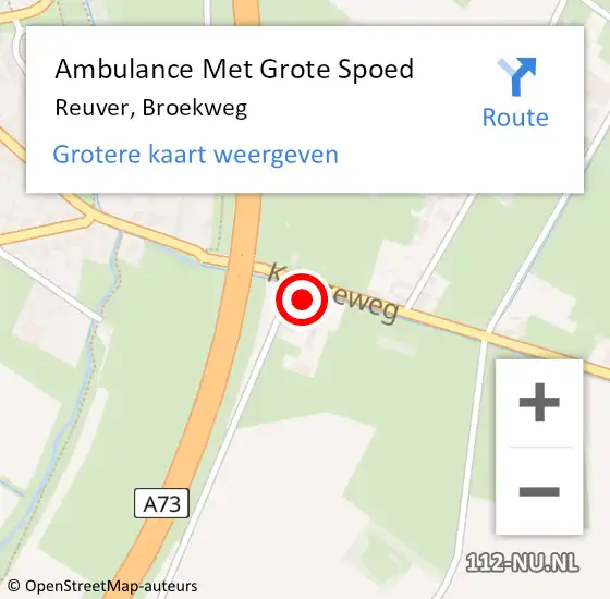 Locatie op kaart van de 112 melding: Ambulance Met Grote Spoed Naar Reuver, Broekweg op 2 oktober 2023 23:39