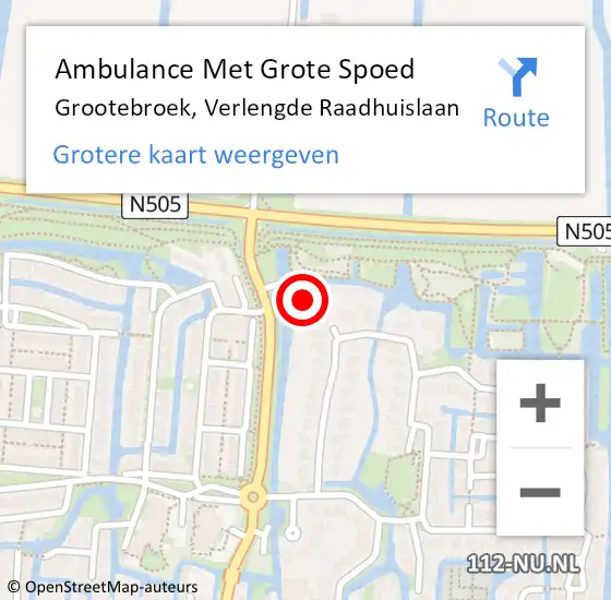 Locatie op kaart van de 112 melding: Ambulance Met Grote Spoed Naar Grootebroek, Verlengde Raadhuislaan op 2 oktober 2023 23:46