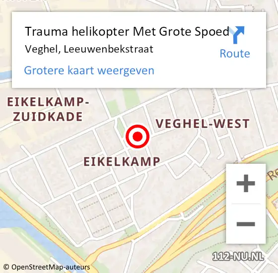 Locatie op kaart van de 112 melding: Trauma helikopter Met Grote Spoed Naar Veghel, Leeuwenbekstraat op 3 oktober 2023 00:05