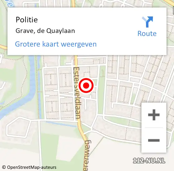 Locatie op kaart van de 112 melding: Politie Grave, de Quaylaan op 3 oktober 2023 00:58