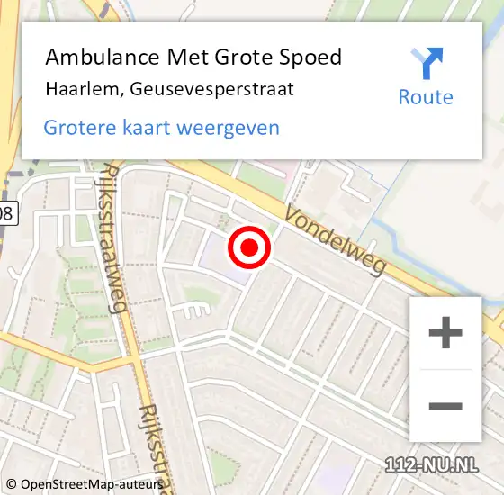 Locatie op kaart van de 112 melding: Ambulance Met Grote Spoed Naar Haarlem, Geusevesperstraat op 3 oktober 2023 01:32