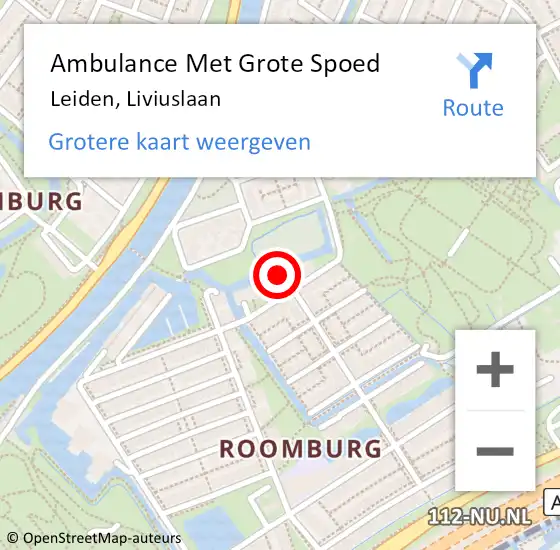 Locatie op kaart van de 112 melding: Ambulance Met Grote Spoed Naar Leiden, Liviuslaan op 3 oktober 2023 01:54