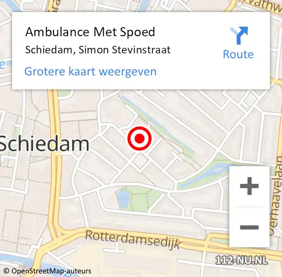 Locatie op kaart van de 112 melding: Ambulance Met Spoed Naar Schiedam, Simon Stevinstraat op 3 oktober 2023 03:19