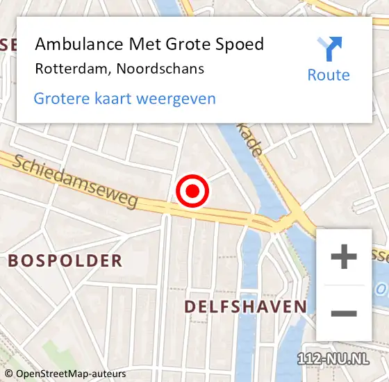 Locatie op kaart van de 112 melding: Ambulance Met Grote Spoed Naar Rotterdam, Noordschans op 3 oktober 2023 03:55