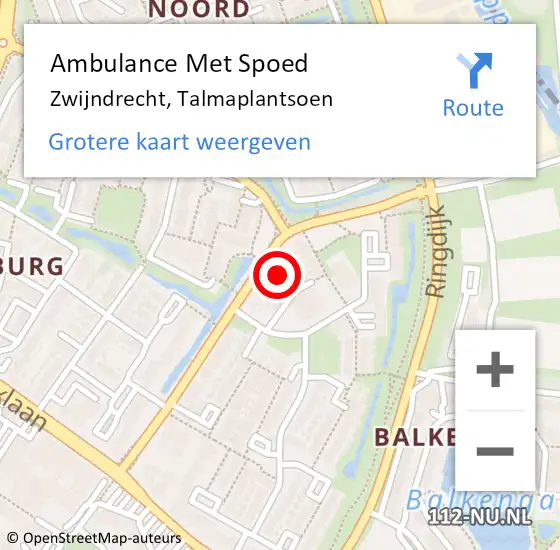 Locatie op kaart van de 112 melding: Ambulance Met Spoed Naar Zwijndrecht, Talmaplantsoen op 3 oktober 2023 05:16