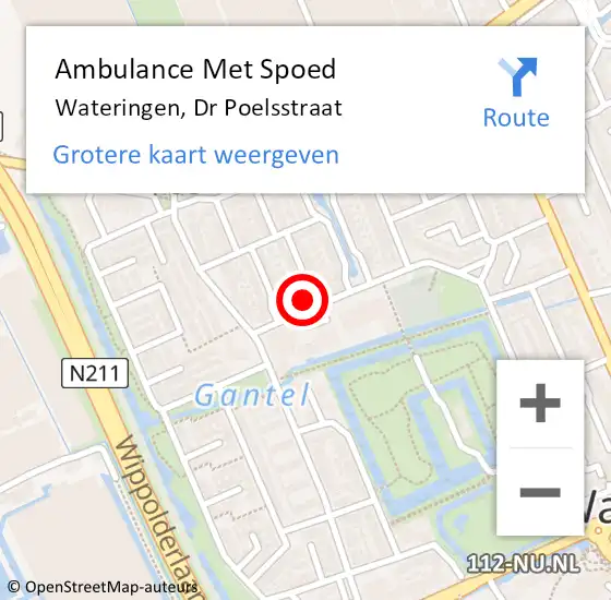 Locatie op kaart van de 112 melding: Ambulance Met Spoed Naar Wateringen, Dr Poelsstraat op 3 oktober 2023 05:25