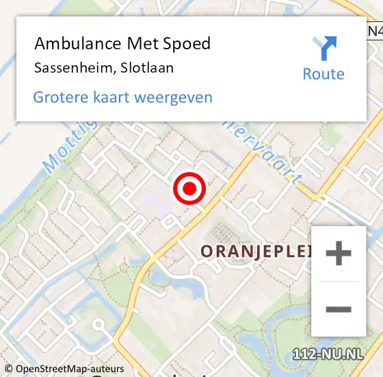 Locatie op kaart van de 112 melding: Ambulance Met Spoed Naar Sassenheim, Slotlaan op 3 oktober 2023 05:51