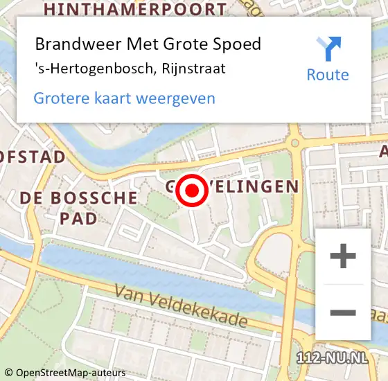 Locatie op kaart van de 112 melding: Brandweer Met Grote Spoed Naar 's-Hertogenbosch, Rijnstraat op 3 oktober 2023 06:13