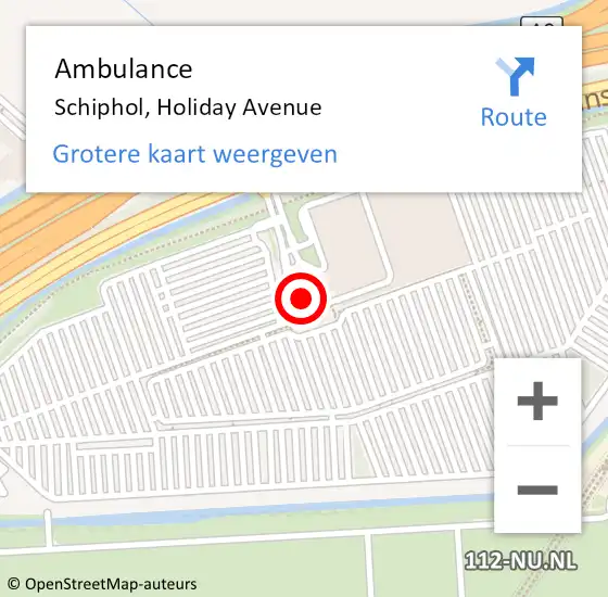 Locatie op kaart van de 112 melding: Ambulance Schiphol, Holiday Avenue op 3 oktober 2023 06:26