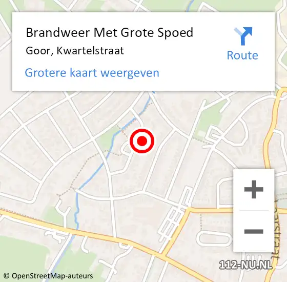 Locatie op kaart van de 112 melding: Brandweer Met Grote Spoed Naar Goor, Kwartelstraat op 3 oktober 2023 06:46