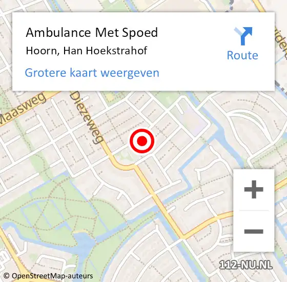 Locatie op kaart van de 112 melding: Ambulance Met Spoed Naar Hoorn, Han Hoekstrahof op 3 oktober 2023 07:17