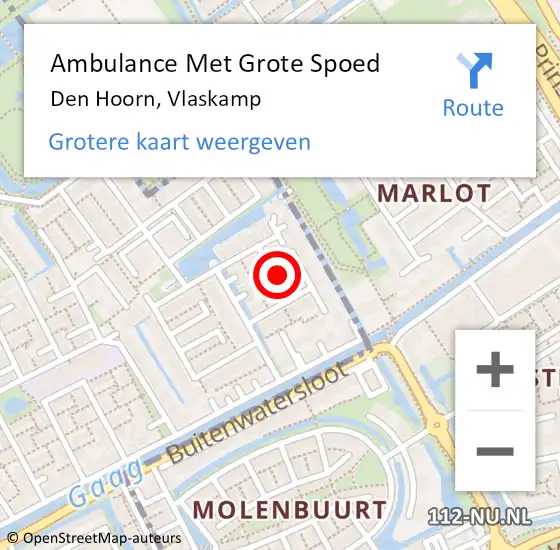 Locatie op kaart van de 112 melding: Ambulance Met Grote Spoed Naar Den Hoorn, Vlaskamp op 3 oktober 2023 07:42