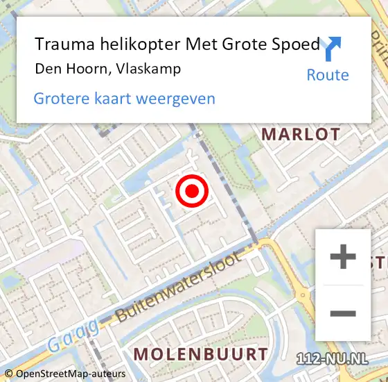 Locatie op kaart van de 112 melding: Trauma helikopter Met Grote Spoed Naar Den Hoorn, Vlaskamp op 3 oktober 2023 07:46