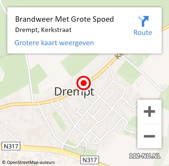 Locatie op kaart van de 112 melding: Brandweer Met Grote Spoed Naar Drempt, Kerkstraat op 10 september 2014 11:14