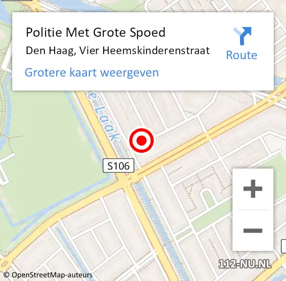 Locatie op kaart van de 112 melding: Politie Met Grote Spoed Naar Den Haag, Vier Heemskinderenstraat op 3 oktober 2023 08:19