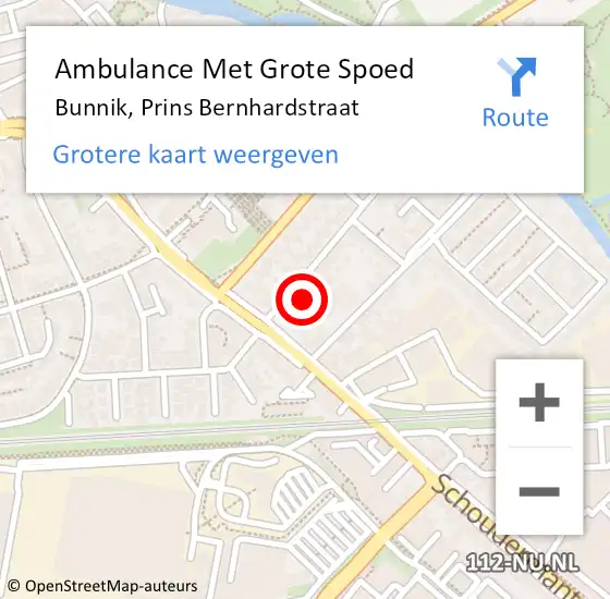 Locatie op kaart van de 112 melding: Ambulance Met Grote Spoed Naar Bunnik, Prins Bernhardstraat op 10 september 2014 11:15