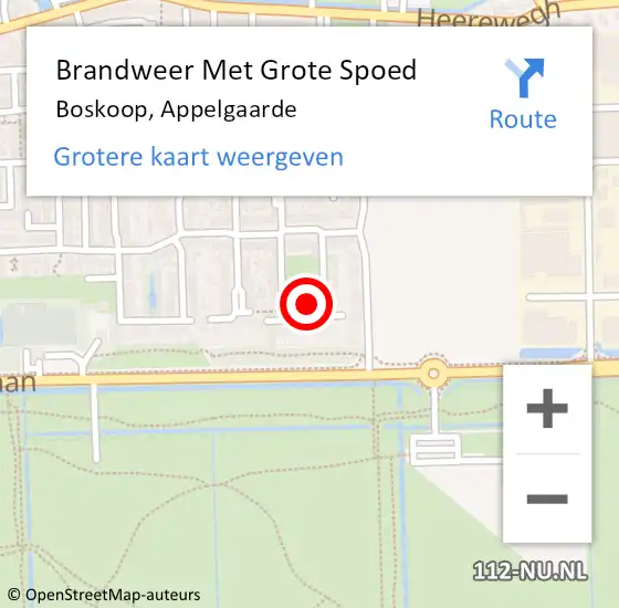 Locatie op kaart van de 112 melding: Brandweer Met Grote Spoed Naar Boskoop, Appelgaarde op 3 oktober 2023 08:51