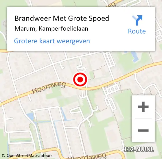 Locatie op kaart van de 112 melding: Brandweer Met Grote Spoed Naar Marum, Kamperfoelielaan op 10 september 2014 11:18