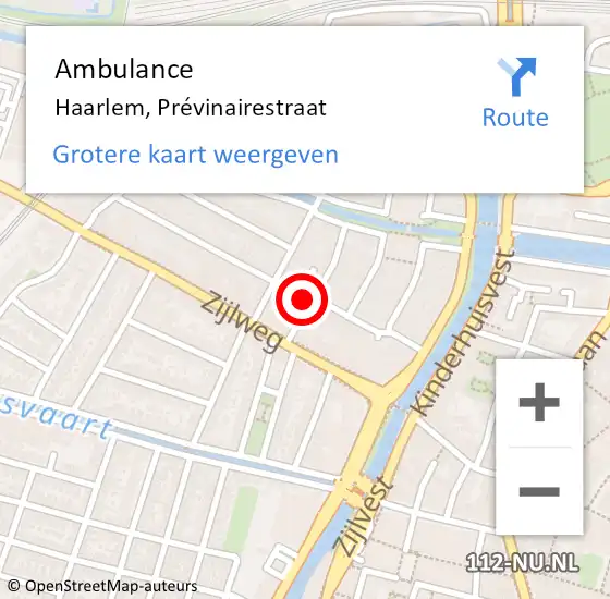 Locatie op kaart van de 112 melding: Ambulance Haarlem, Prévinairestraat op 3 oktober 2023 08:54